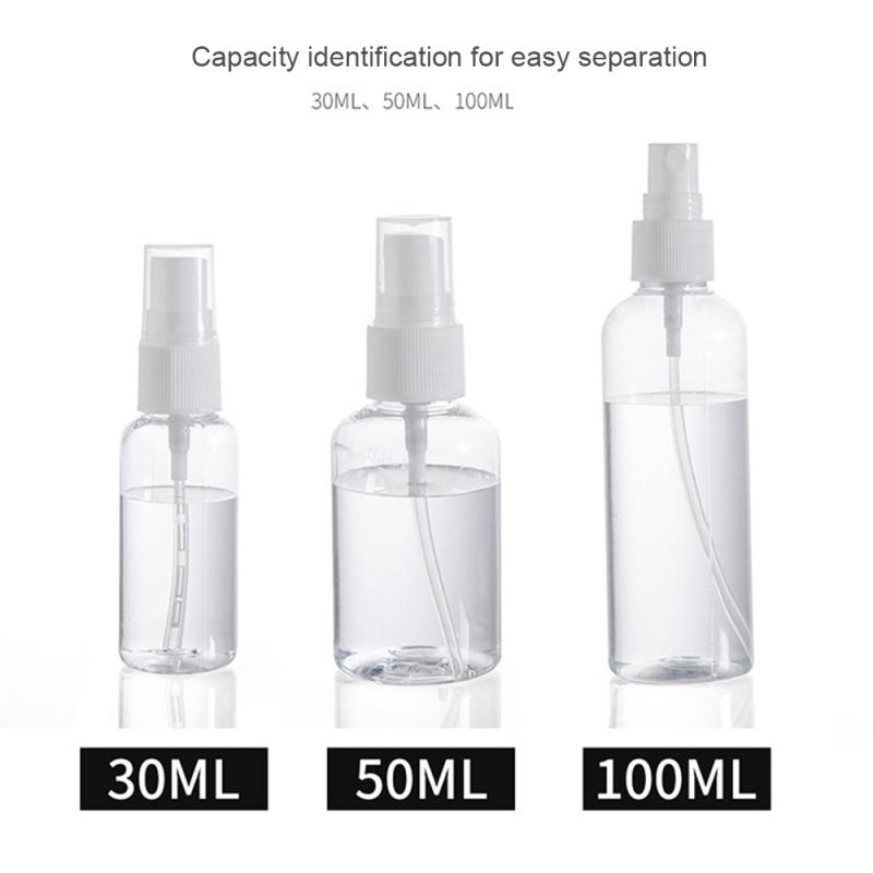 30/50/100ml täytettävää pulloa matka läpinäkyvä muovisumutin tyhjä kätevä pieni suihkepullo myrkytön turvallinen pullo