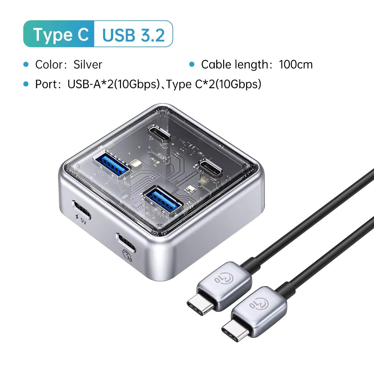 ORICO USB3.2 dla wszystkich Macbook Mac Mini Hub Splitter Materiał metalowy Hub USB 10 Gb/s z 2 portami USB A i 2 portami USB C: Niebieski