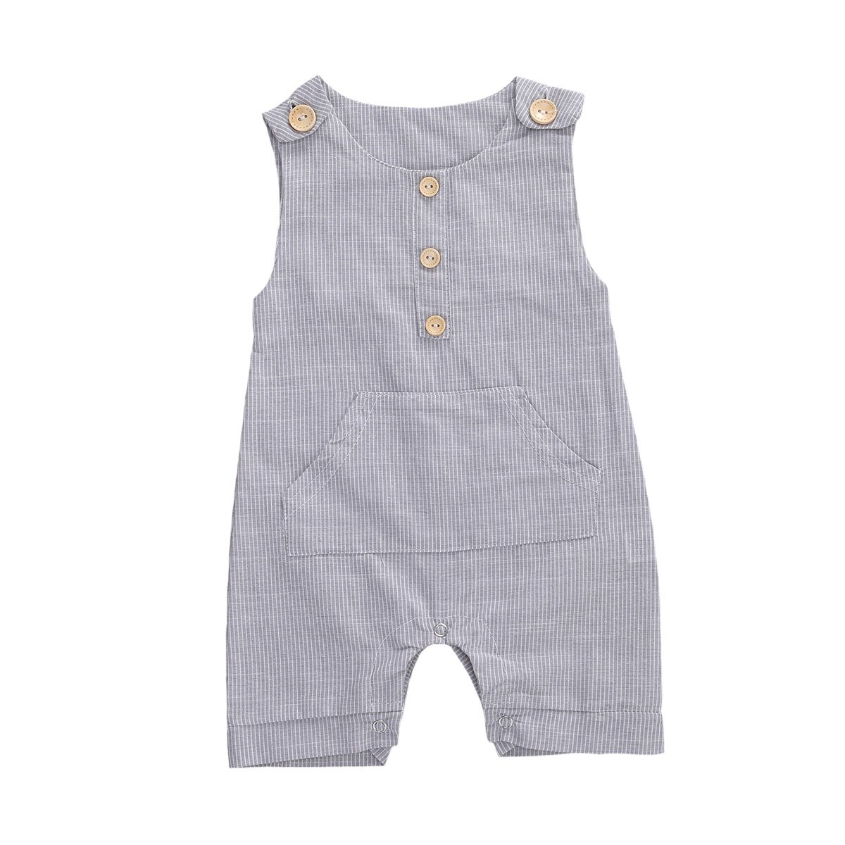 0-18M Zomer Baby Baby Meisjes Jongens Romper Gestreepte Print Mouwloze Pocket Jumpsuits 4 Kleuren: Grijs / 12m