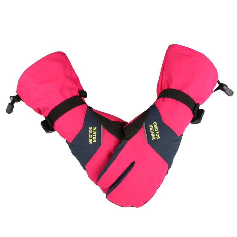 3 Vingers Waterdichte Winter Sneeuw Ski Wanten Mannen Vrouwen Zwart Roze Touchscreen Hand Bescherming Warm Skiën Snowboard Handschoenen: Red Blue / L