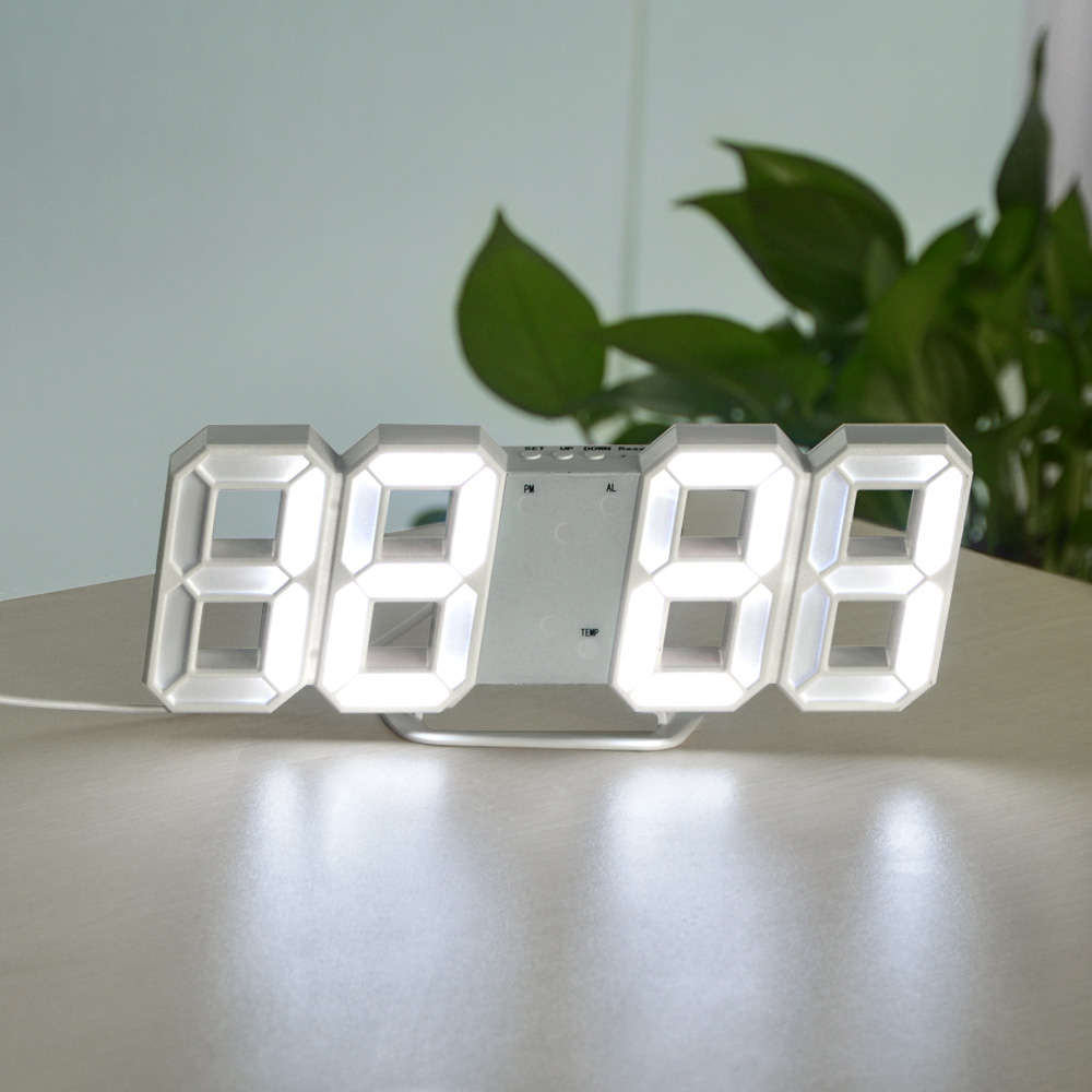 Led digitaalinen kello pöytäkello lämpötilanäyttö digitaalinen elektroninen herätys torkku herätysvalo yö induktiovalo: Valkoinen a