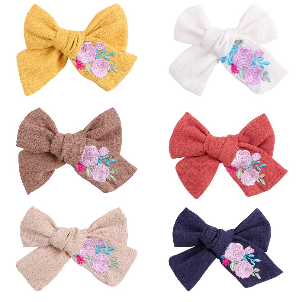 Flower Embroidery Bows Hair Clips For Kids Girls Boutique Handmade Hairpins Barrettes Headwear Hair Accessories