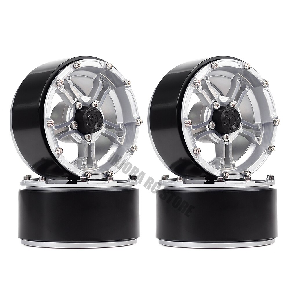 Carbon Fiber Injora 4pcs Metal 6 Spokes 1.9 Beadlock Wheel Hub Rim For 1/10  Rc 1.55 RC Wheels