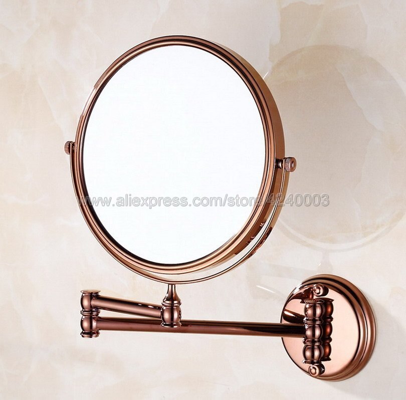 Rose Gold Bath Mirrors 3 x Magnifying Mirror of Bathroom Makeup Mirror Folding Shave 8" Dual Side Wall Round Mirrors Kba630