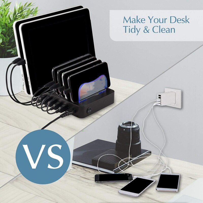 Multifunctioneel en duurzaam 6- poorts usb-desktoplaadstation geschikt voor kantoorgebruik (amerikaanse stekker)