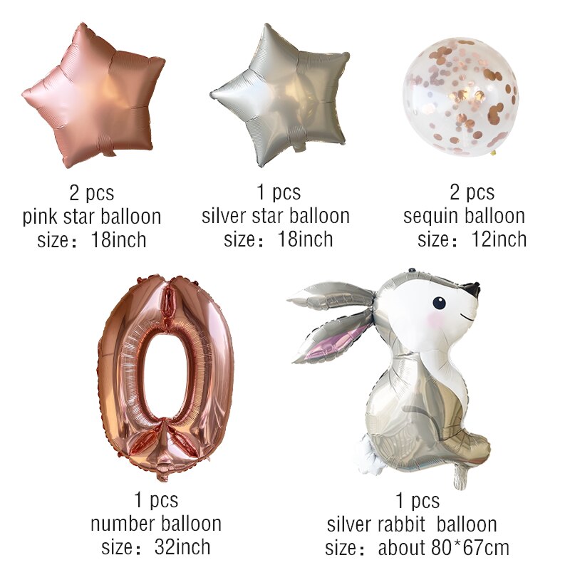 Globos de con temática de cuento de hadas para niñas, decoración con de conejo, rosa, estrella plateada, 32 pulgadas, 6 piezas