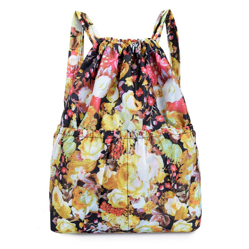 Vinatge Drawstring Backpacks Women Large Capacity Flower Ethnic Style Waterproof Nylon Rucksack Shoulders Backpacks: 9
