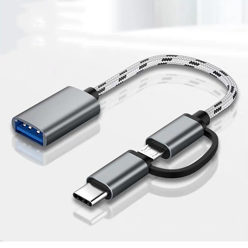 Câble adaptateur USB 3.0 OTG et micro USB type C, 2 en 1, synchronisation de données, pour samsung, tresse en nylon, pour huawei, macbook type c otg