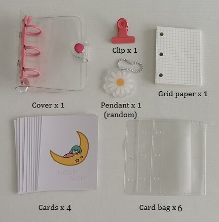 3Holes Mini PVC Loose Leaf Diary Transparent Pocket Small Journal Traveler Notebook Cute Cartoon DIY Planner Set: Set 1 pink