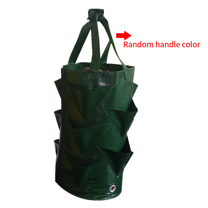3 Gallons Strawberry Planting Growing Bag Multi-mouth Container Bags Vegetable Wall Hanging Flower Pots Garden Supplies Tool: Green Bags