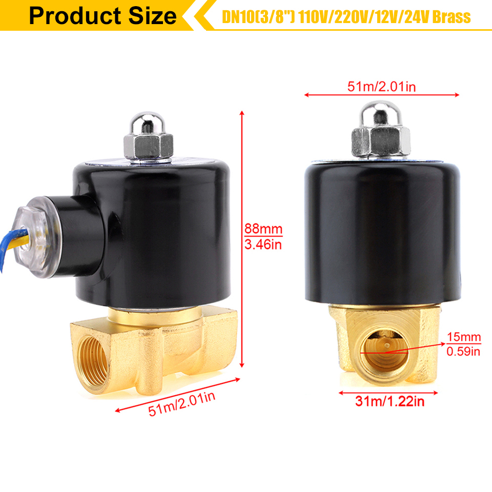 Magnetventil 12v/24v/110v/220v elektrisk ventil messing normalt lukket luftmagnet 1/4 " 3/8 " 1/2 " 3/4 " 1 " til vandolie gas