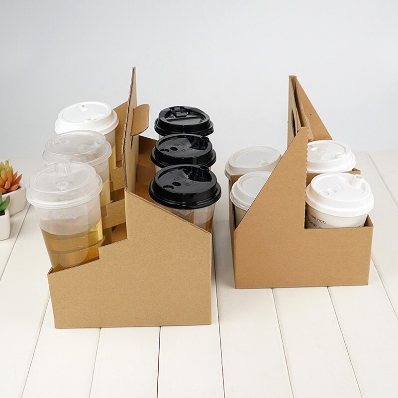 10pcs Net red kraft paper cup holder 2/4/6 cup coffee milk tea takeout packaging box thickened paper plastic cup beverage tray