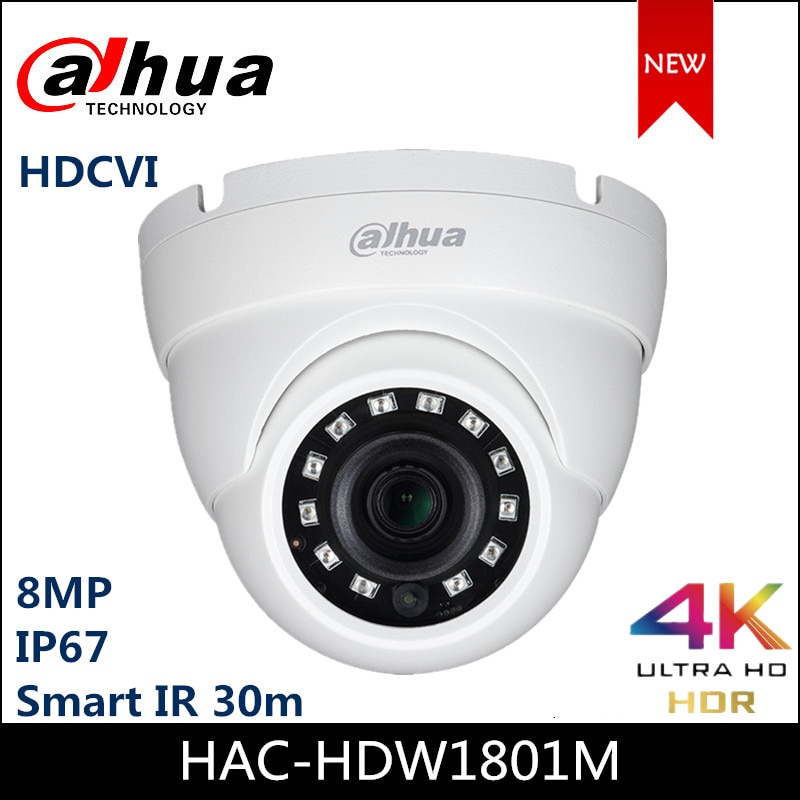 Dahua 4K HDCVI IR Eyeball Camera Smart IR 30m IP67 Indoor and Outdoor DC12V Security Camera HAC-HDW1801M HDCVI Camera