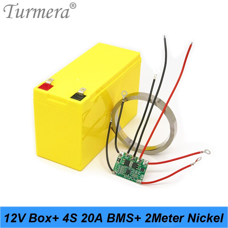 Turmera 32650 32700 Lifepo4 Battery Storage Box with 1x4 Bracket for 12V 7Ah Uninterrupted Power Supply and E-bike Battery Use A: Yellow-BMS-Nickel