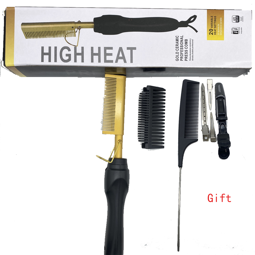 1 ensemble de peigne lisseur brosse peigne pressage chaleur électrique brosses à cheveux électriques outils de coiffure: green