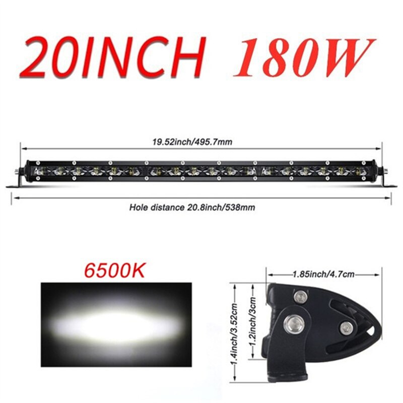 Super Slim Single Row 6D Lens Led Light Bar 8/14/20inch LED Driving Lamp Off Road Lights for Boat SUV Truck ATV Work Light: 20INCH 180W