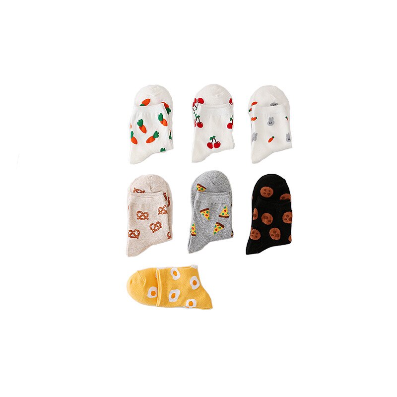 Zomer cartoon watermeloen wortel ei konijn strik pizza kers koekje vrouwen koreaanse versie van sokken straatsokken