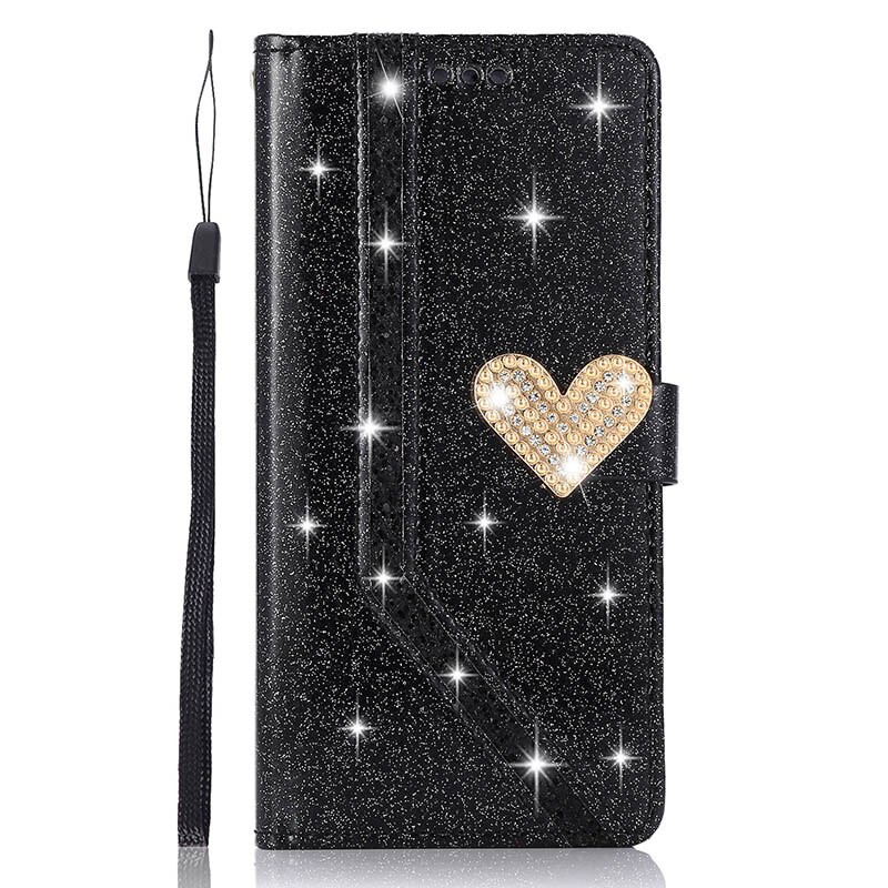 Glitter Leather Wallet Case for Huawei Flip Cover Protector P40 P30 Lite P20 Pro Mate10 Mate20 Pro: CANVAS / black