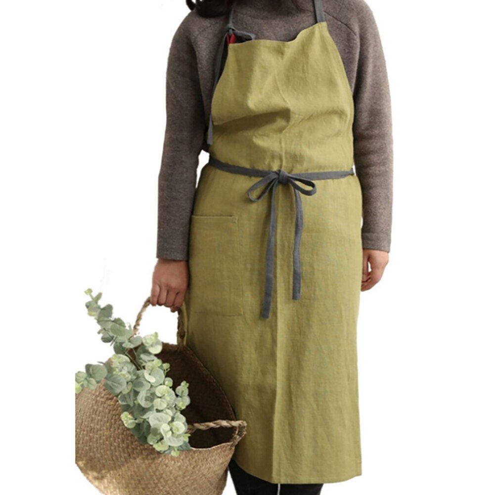 Delantal cruzado en la espalda de estilo japonés para mujer, envoltura para repostería, algodón, lino, vestido de floristería, delantal de algodón y lino de arte literario: 1A