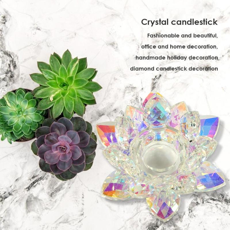 Suporte de vela de lótus transparente colorido cristal rack castiçal ornamento presente casa templo budista decoração