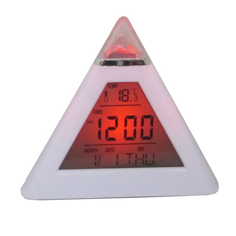 Triangular Pyramid Clock Silent alarm Perpetual calendar thermometer clock Colorful color changing mood triangle clock