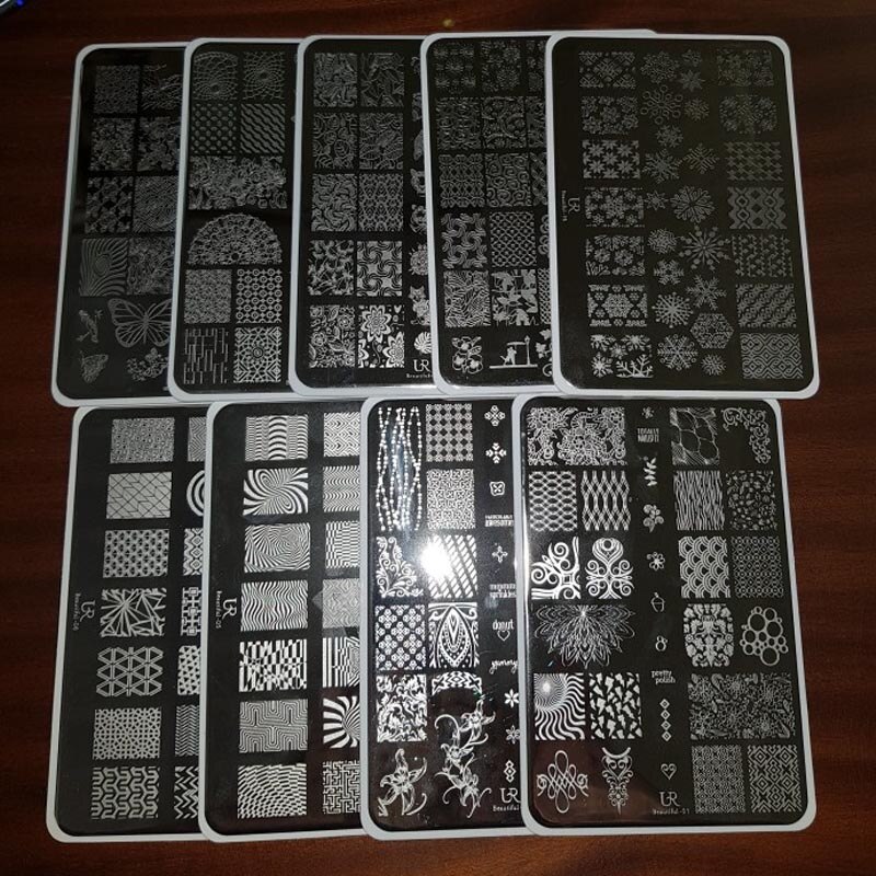 Plaques d&#39;estampage pour ongles, 14.5x9.5cm, 1 x tampon mixte en acier inoxydable, modèle pour Nail Art, outils de manucure