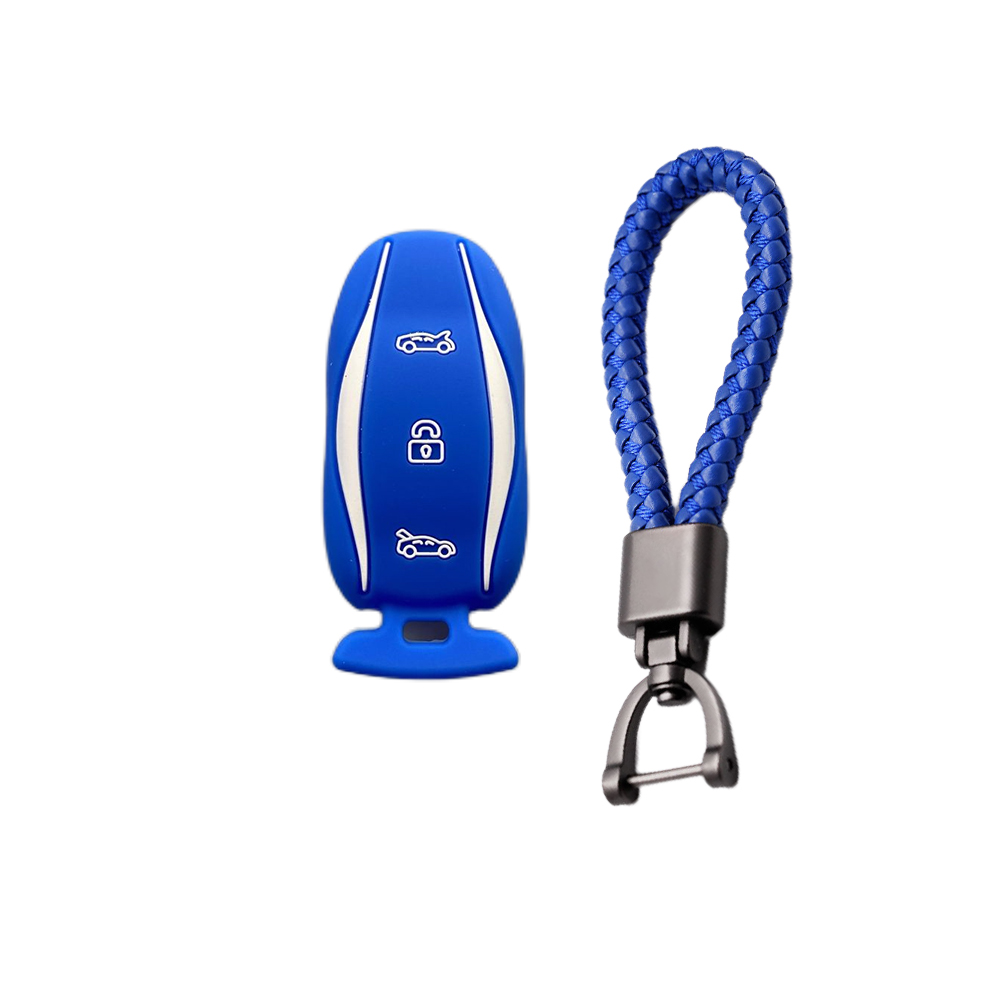 3-knoppen siliconen autosleutel beschermhoes beschermer rubberen huid houder sleutelhanger accessoires voor Tesla Model S P85D P70 afstandsbediening set: GRIJS