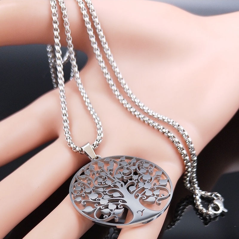 Di modo Albero della Vita Collana In Acciaio Inox per Le Donne di Colore Argento Collane Gioielli acero inoxidable joyeria mujer N11S01