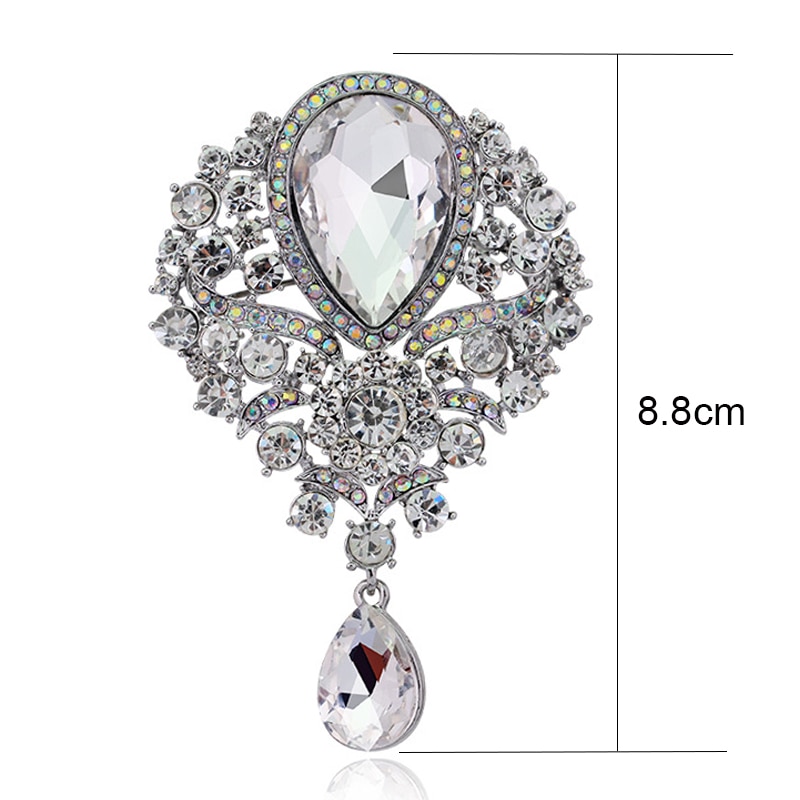 SINLEERY Gothic Style Red Black Blue Oval Big Stone Brooches For Women AAA Cubic Zircon Pins Jewelry Accessories ZD1 SSG: XZ144J