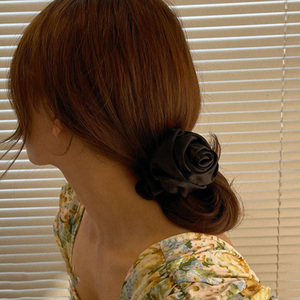 Cinta elástica para el cabello con flores rosas para mujer y niña, lazos de cuerda para el cabello, coleteros con flores, accesorios para el cabello