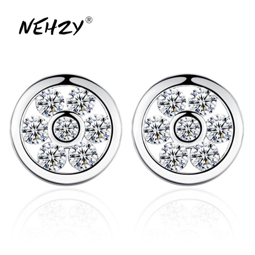 NEHZY 925 sterling silver Jewelry Stud Earrings Double Round Purple Cubic Zirconia Silver Earrings
