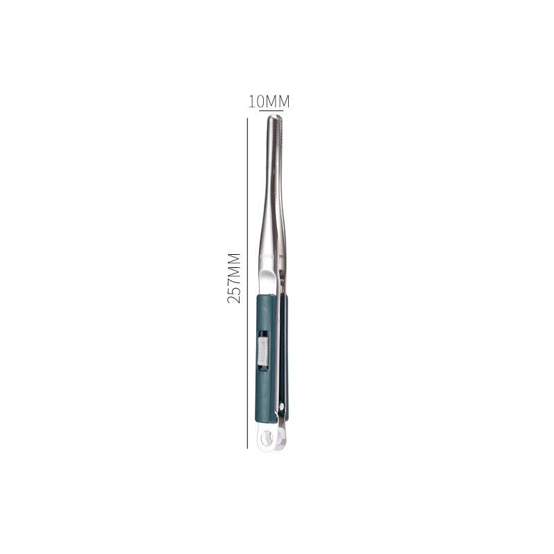 Sliding Button Food Barbecue Grill Tongs Stainless Steel Bread Buffet Clip Non-Stick Clamp Home Kitchen Cooking Accessories: 10 Inch Green Tongs