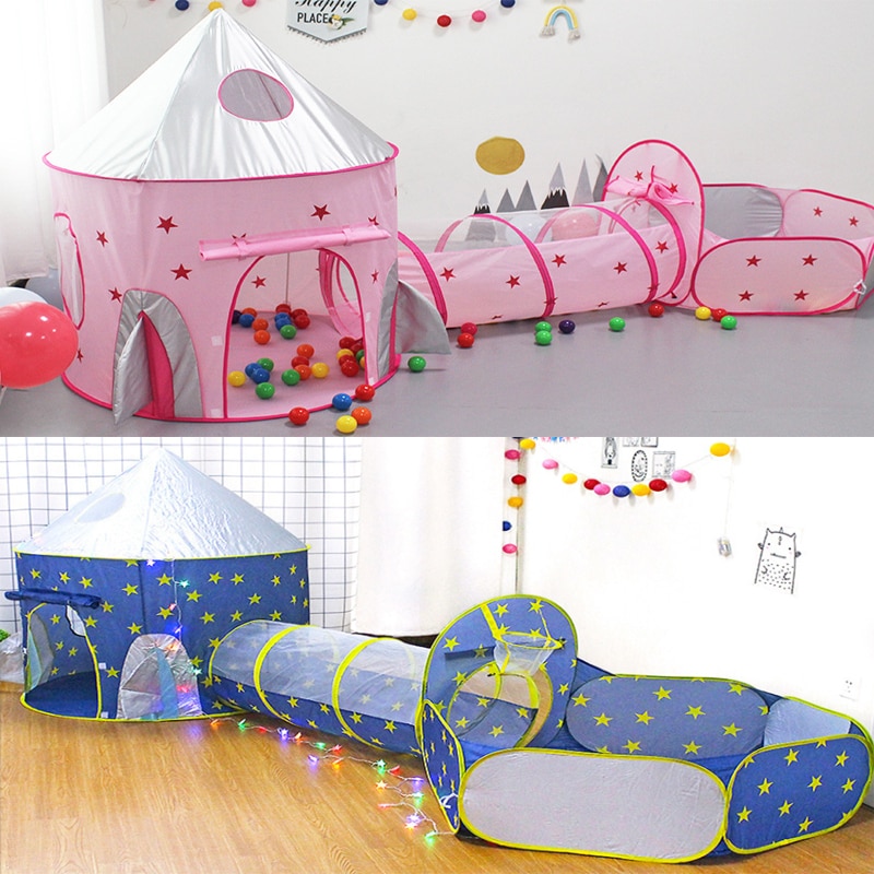 Portable 3 In 1 Spaceship Children&#39;s Tent Tipi Dry Pool Rocket Ship Wigwam Tent For Kids Ball Pool Box Children&#39;s House Ball Pit