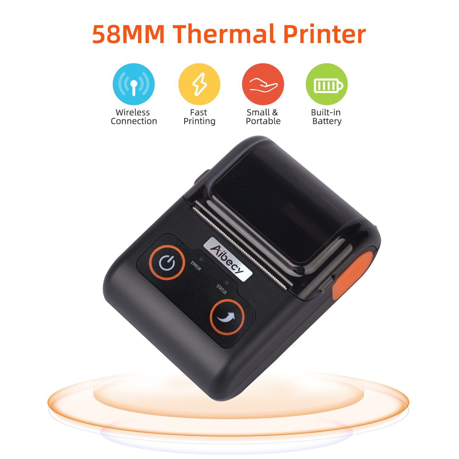 Aibecy Receipt Printer 58MM Thermal Printer Mobile POS Printer USB BT ESC/POS Command Compatible with Windows Android iOS