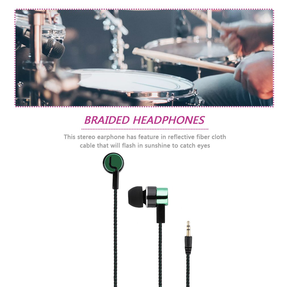 5 Colors 3.5mm Wired Earphones Sports Running Headset Noise Isolating Stereo 1.1M In-Ear Media Player Music Earphone Stereo