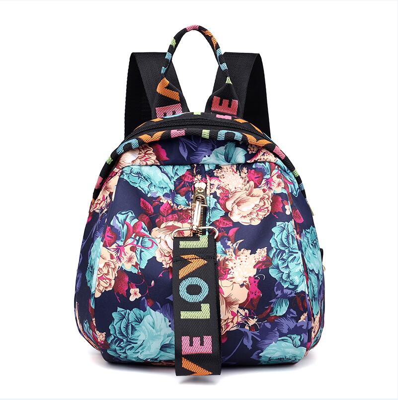 Color Ribbon Fun Printing Women Backpack Girl Travel Small Portable Bag Mini Lightweight Waterproof Knapsack: Fantasy Flowers