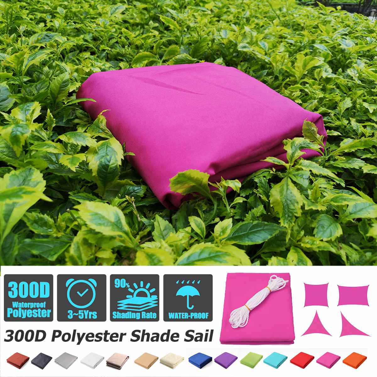 Rose Red 300D 160GSM Polyester Oxford Fabric Square Rectangle Triangle Shade Sail Swimming Pool Cover Sunscreen Tent Waterproof