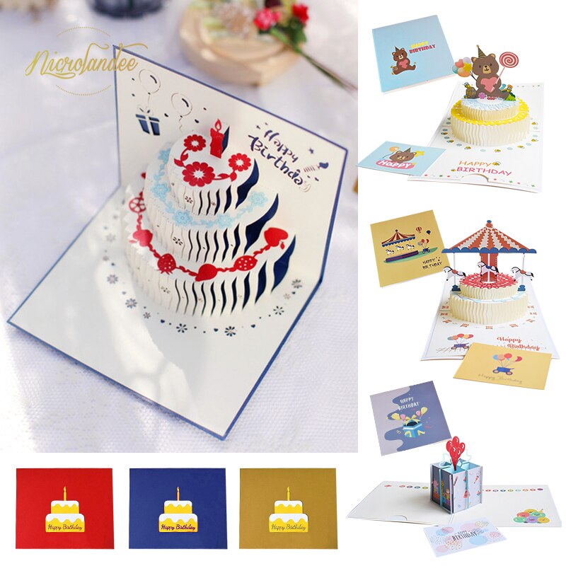 NICROLANDEE 3D Pop-Up Birthday/Greeting Cards Handmade Birthday Party Postcards Card with Envelopes for Your Loved Ones