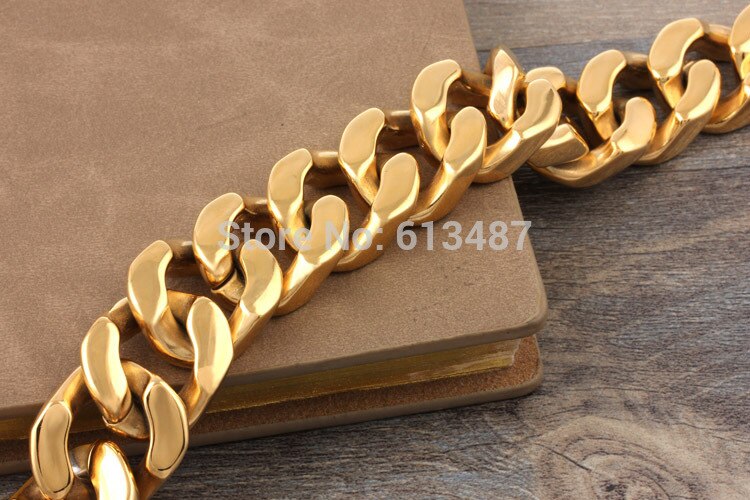 ¡8,66 "20mm ! Brazalete de pulsera de acero inoxidable dorado con cadena para hombre resistente a la , de
