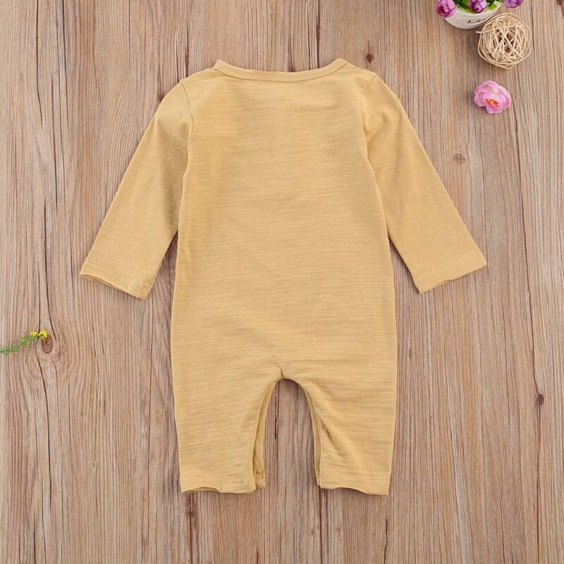 Wallarenear 0-18M Pasgeboren Baby Meisjes Jongens Romper Outfits Ronde Hals Katoen Lange Mouw Knoppen Effen Kleur Jumpsuits 2 Stijlen