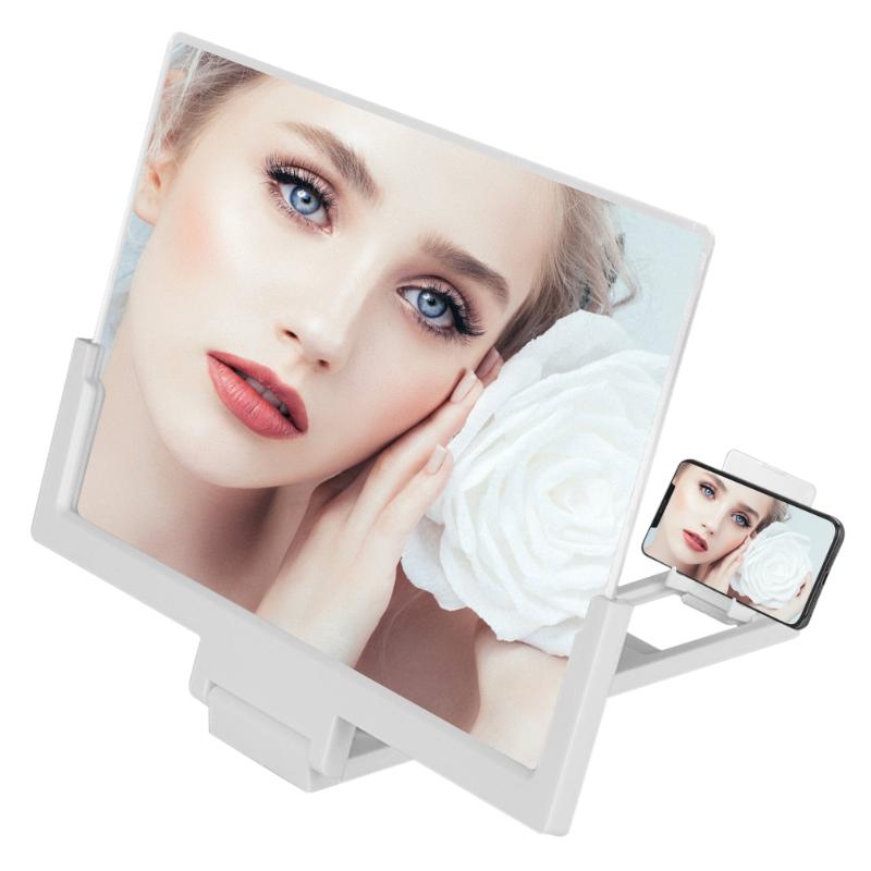 14 inch Mobile Phone Screen Magnifying Glass Stereoscopic Video Screen Amplifier Foldable Phone Bracket Tablet Holder: White 2