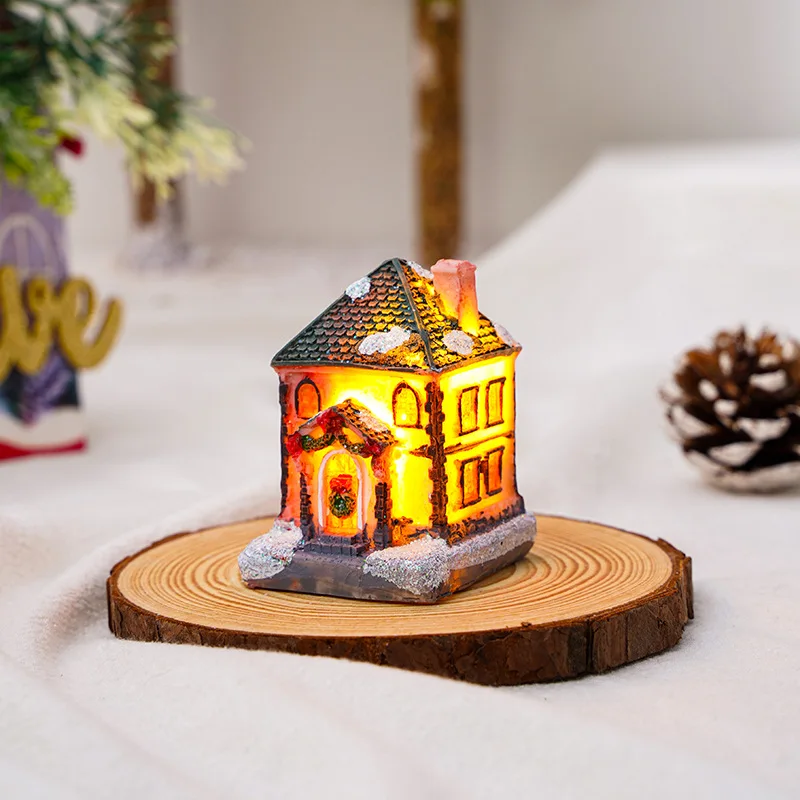 Christmas Decorations Resin Christmas Small House Micro-landscape Light Snow House Display A Christmas: Deep Sapphire