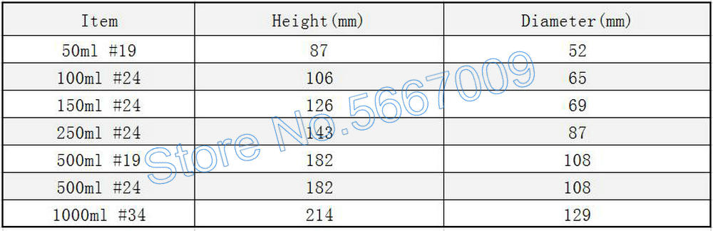 50ml to 1000ml Lab Borosilicate Glass Erlenmeyer Conical Flask with #19 #24 #29 #34 Ground-in Stopper