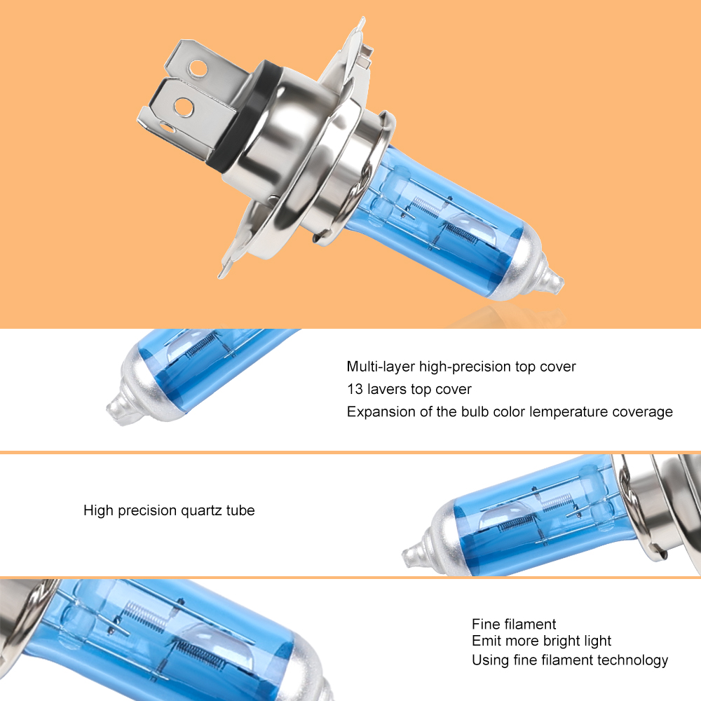 10  h4 halogenlampor till bil 100w 12v 60/55w halogenlampor för helljus och halvljus ,  p43t 9003 superxenon vita 6000k
