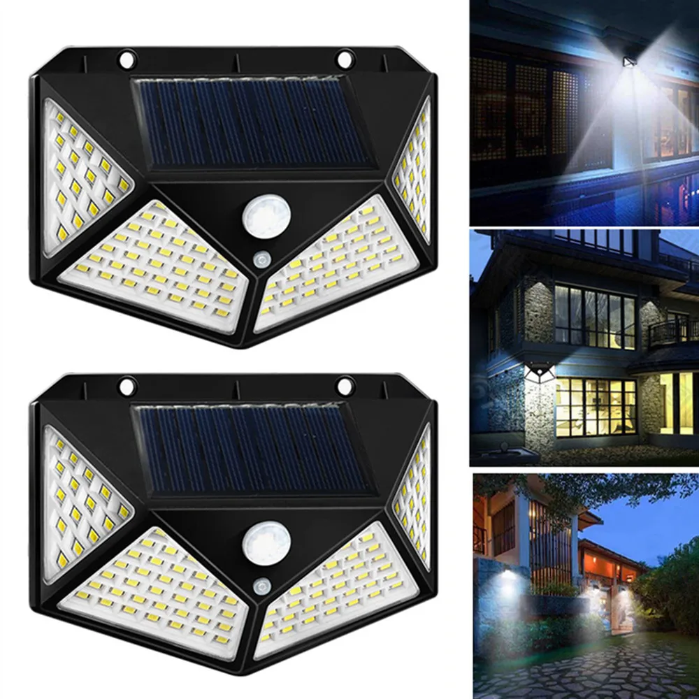 Nyeste solcellelamper udendørs 100 led solcellesensor bevægelseslys 3 tilstande udendørs solcelle trådløs lampe  ip65 vandtætte væglamper: Rose