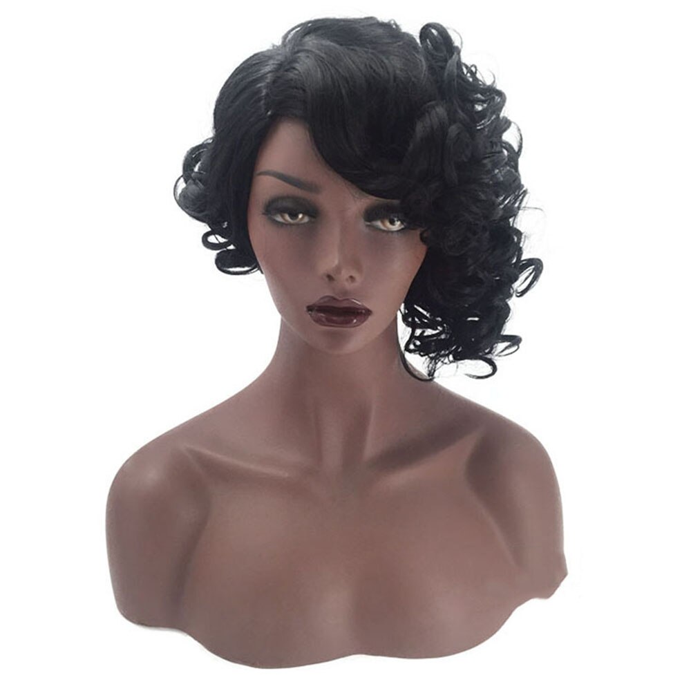 SiNuo Short Black Loose Wavy Wigs with Bangs for Woman Natural Synthetic Mechanism Perruques Heat Resistant Hair Side Part Wigs: Default Title