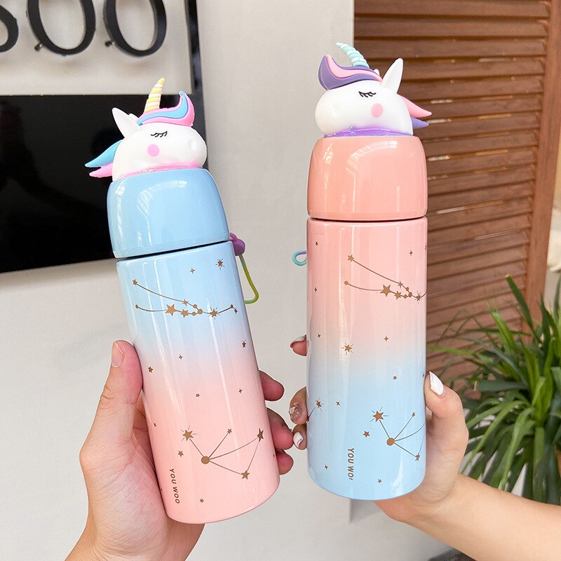 1pc dessin animé licorne tasse changement progressif petit frais littérature et Art Botton Portable acier inoxydable verre scellé extérieur