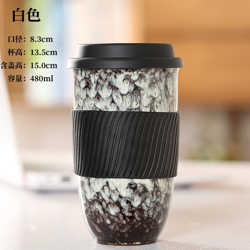 Large Ceramic Kiln Change Mug Cup With Lid Portable Couple Pottery Coffee Cups Water Mug Porcelain Milk Tea Mugs: B-480ml