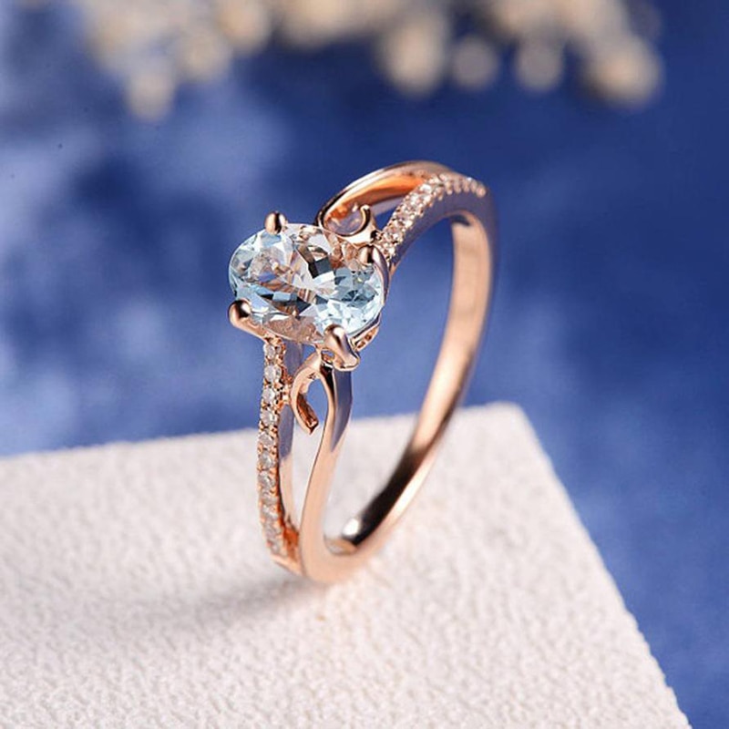 Crystal Wedding Unique Zircon Ring Oval Women Rose Golden Bride Rings Valentines Size6 7 8 9 10