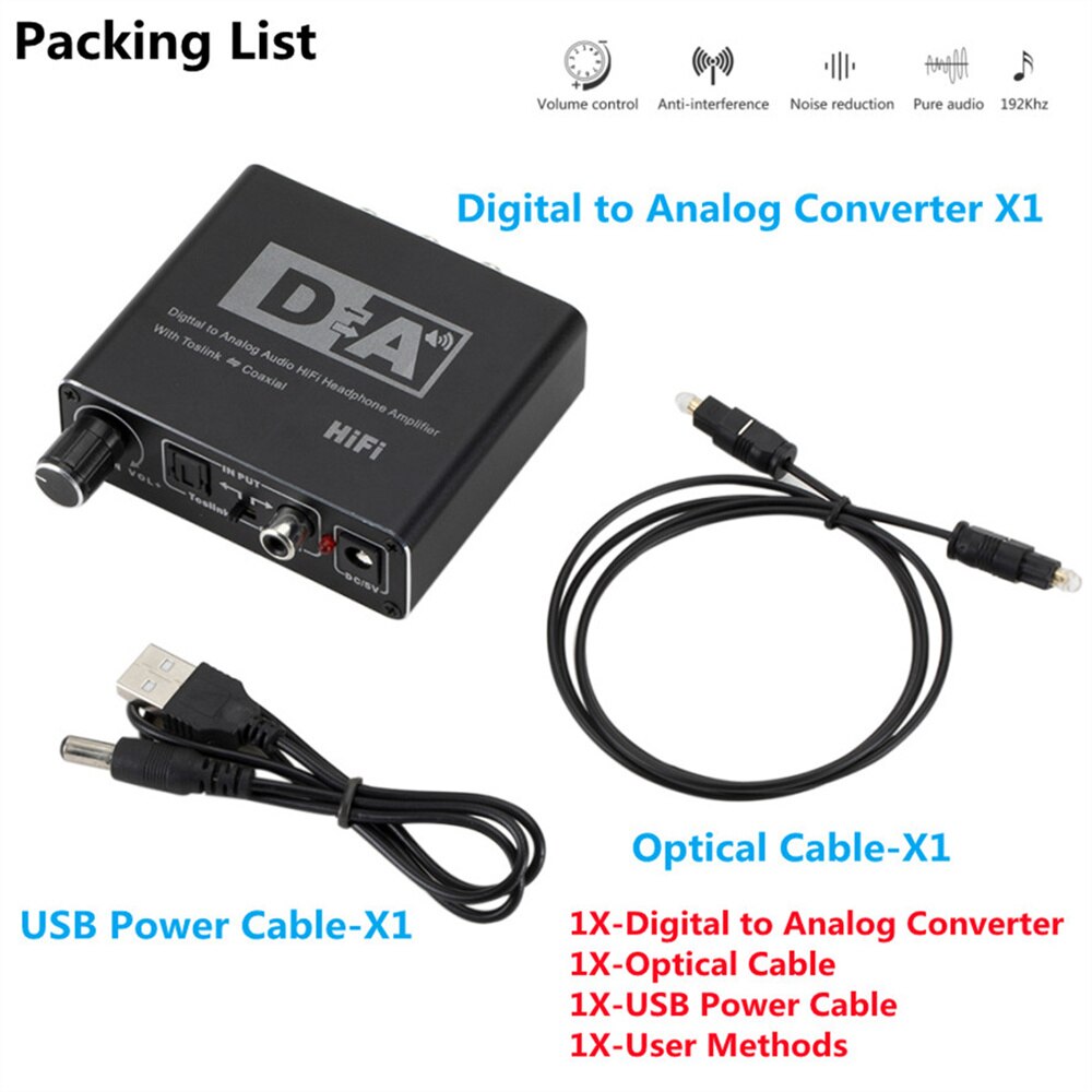 Draagbare Hifi Dac Amp Digitale Audio Analoog Converter Rca 3.5Mm Hoofdtelefoon Versterker Toslink Optische Coaxiale Uitgang Dac 24bit